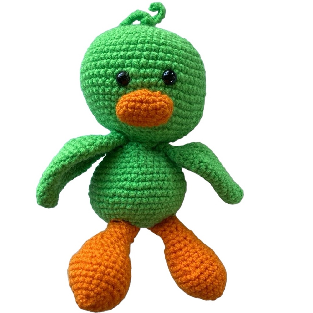 Handmade duck plushie NEW green orange crochet shelf decor baby room decor